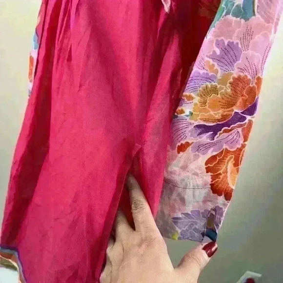 Sundance Tunic Top Floral Hot Pink  Blouse 3/4 Sleeve Spring/Sumer Sz S   TC#1 - Picture 7 of 8